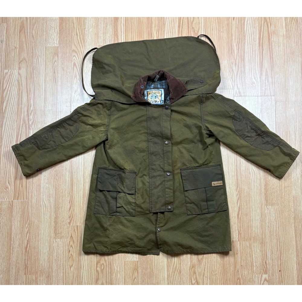 Feathertop Australian Stockman Oilskin Duster Coat Olive Green Waxed Cotton XS